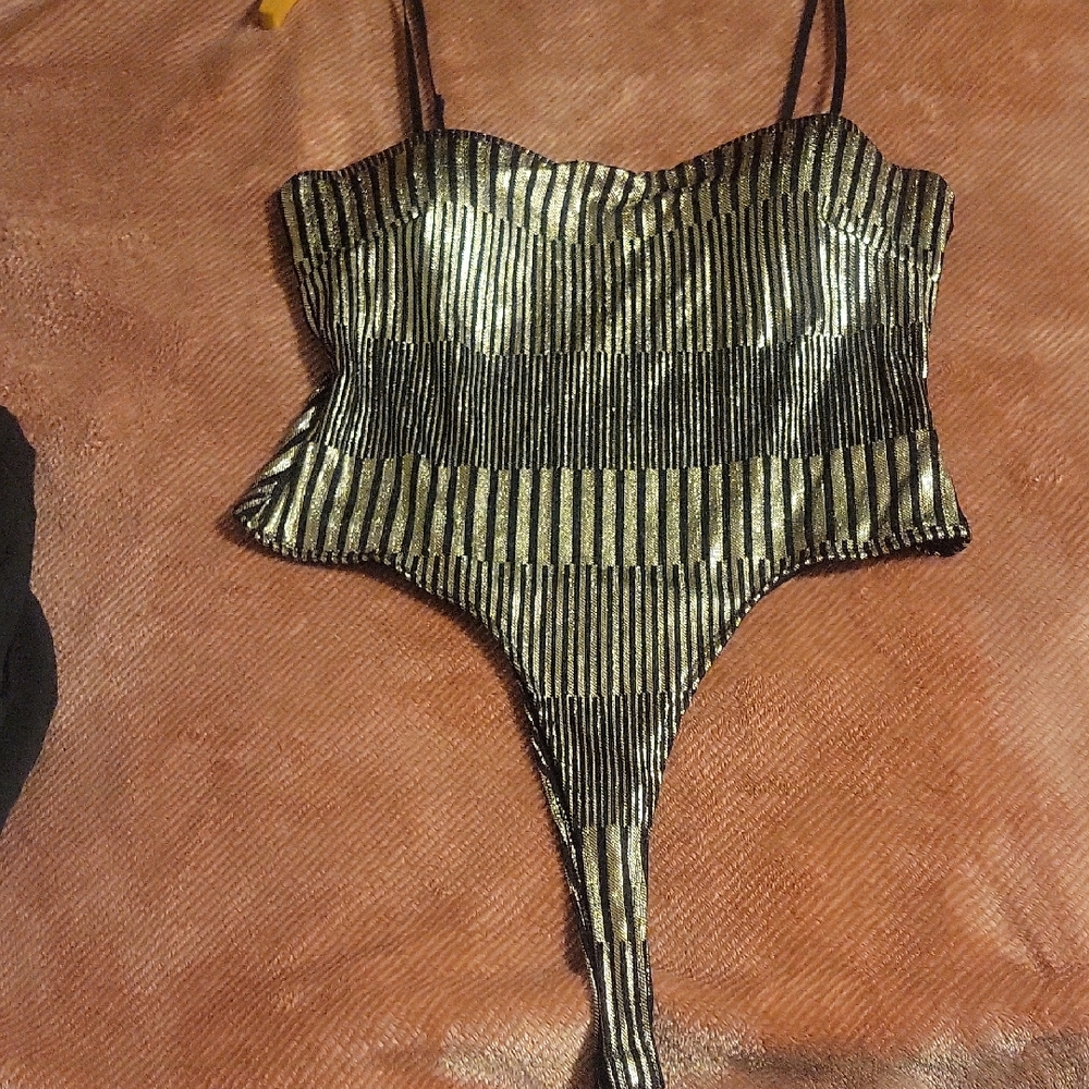 Glamorous Gold and Black Striped Bodysuit